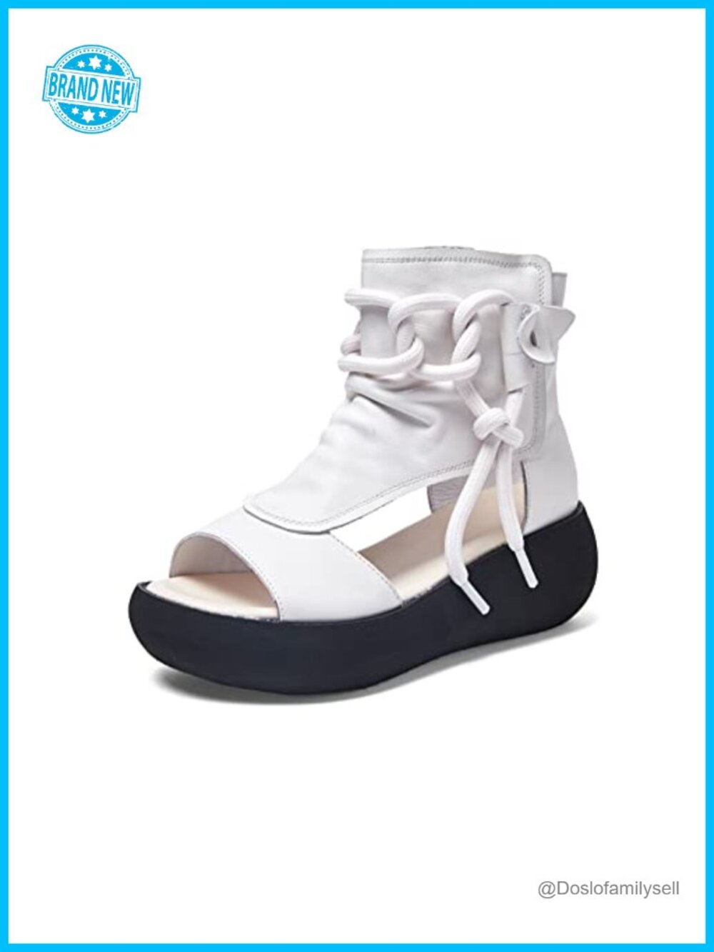 Full Grain Leather High Top Platform Sandals Open Toe Ankle Strap